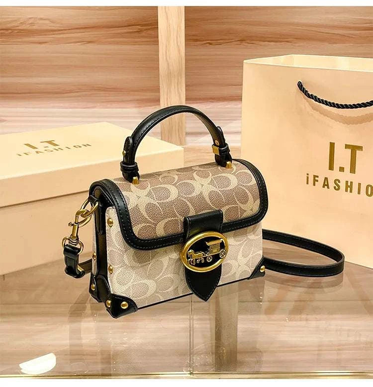 New minimalist and fashionable small handbag, contrasting color women's bag, high-end carriage crossbody bag, portable box bag Good Vibrations