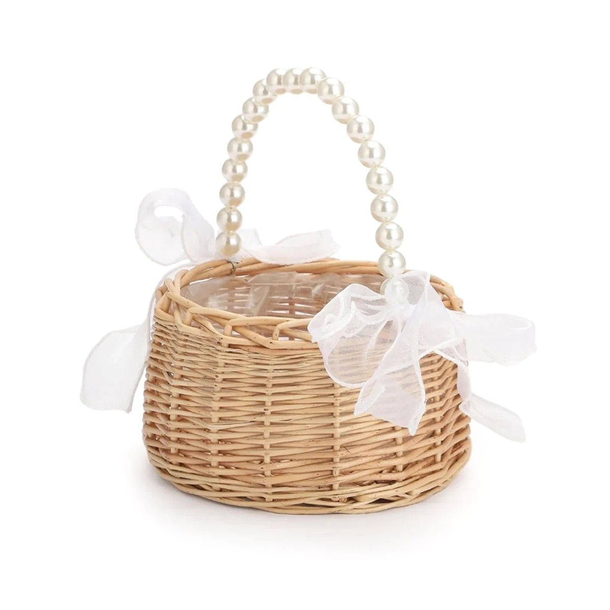 Wicker Flower Girl Basket for Weddings, Rattan Flower Basket Handmade Flower Girl Basket with Handle and RibbonT99C Good Vibrations