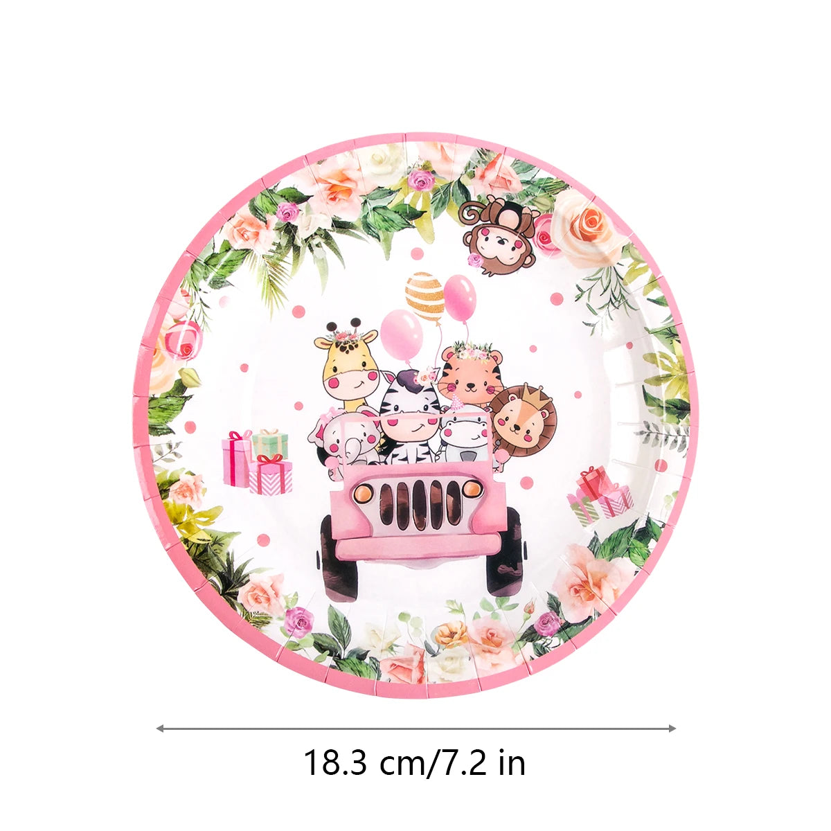 Pink Jungle Safari Birthday Decorations Animal Disposable Tableware Forest Woodland Baby Shower for Girl Birthday Party Supplies Good Vibrations