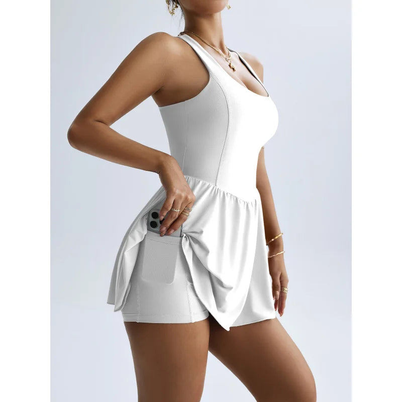Leosoxs Tennis Dress Women One-pieces Slim Fit Soft Sports Sets Athletic Dress With Chest Pads Workout Dress Golf Women's Clothe Good Vibrations