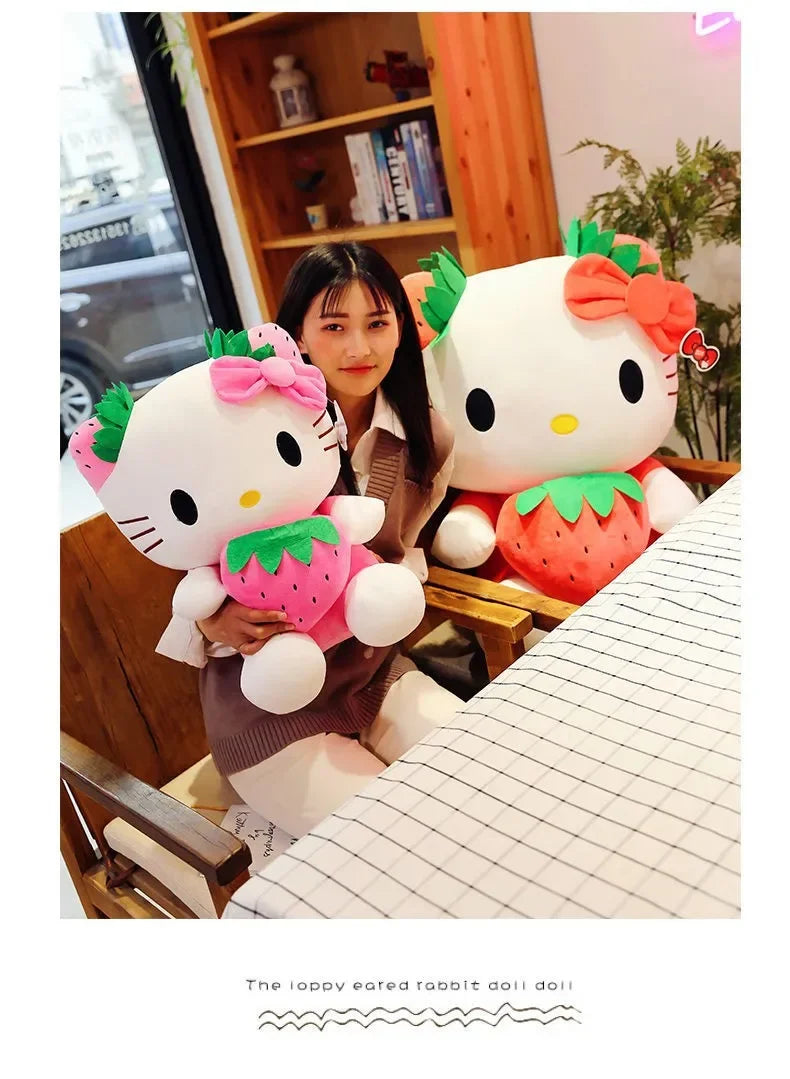 22cm Sanrio KT Cat Plush Toys Kawaii Strawberry KT Cat Plush Doll Home Decor Plushie Toy Girl Birthday Gift Good Vibrations