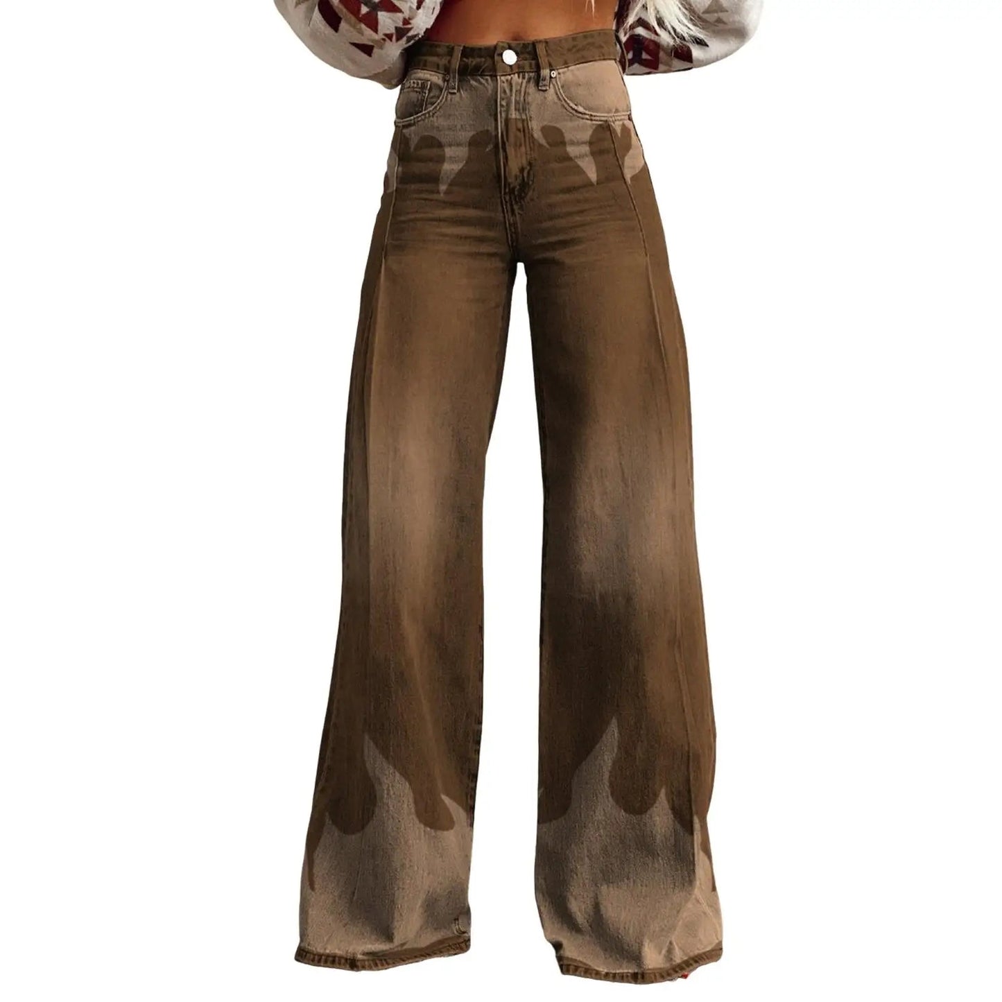 Summer Women's Large Hole Patchwork Jeans High Waist Wide Legs Trousers Cool Girl Casual Bottoms Female Denim Pants Good Vibrations