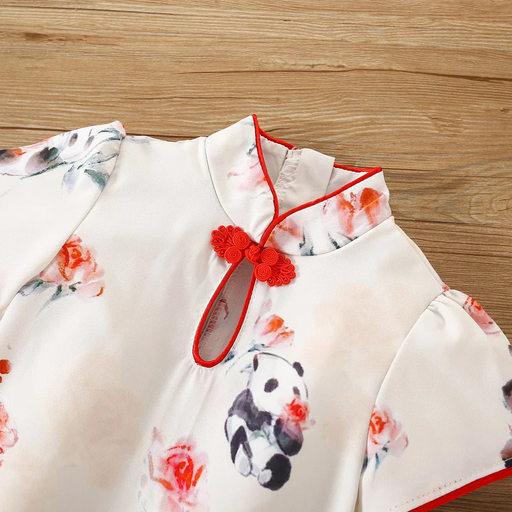 Baby Girl Dress Summer Panda Chinese Style Cheongsam Dress Hanfu Girls' Clothing Good Vibrations