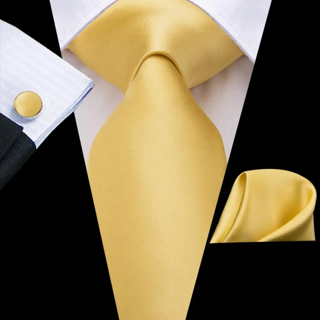 Hi-Tie Champagne Gold Striped Paisley Solid Men Silk Wedding Tie Fashion Design Necktie For Men Hanky Cufflink Business Party Good Vibrations
