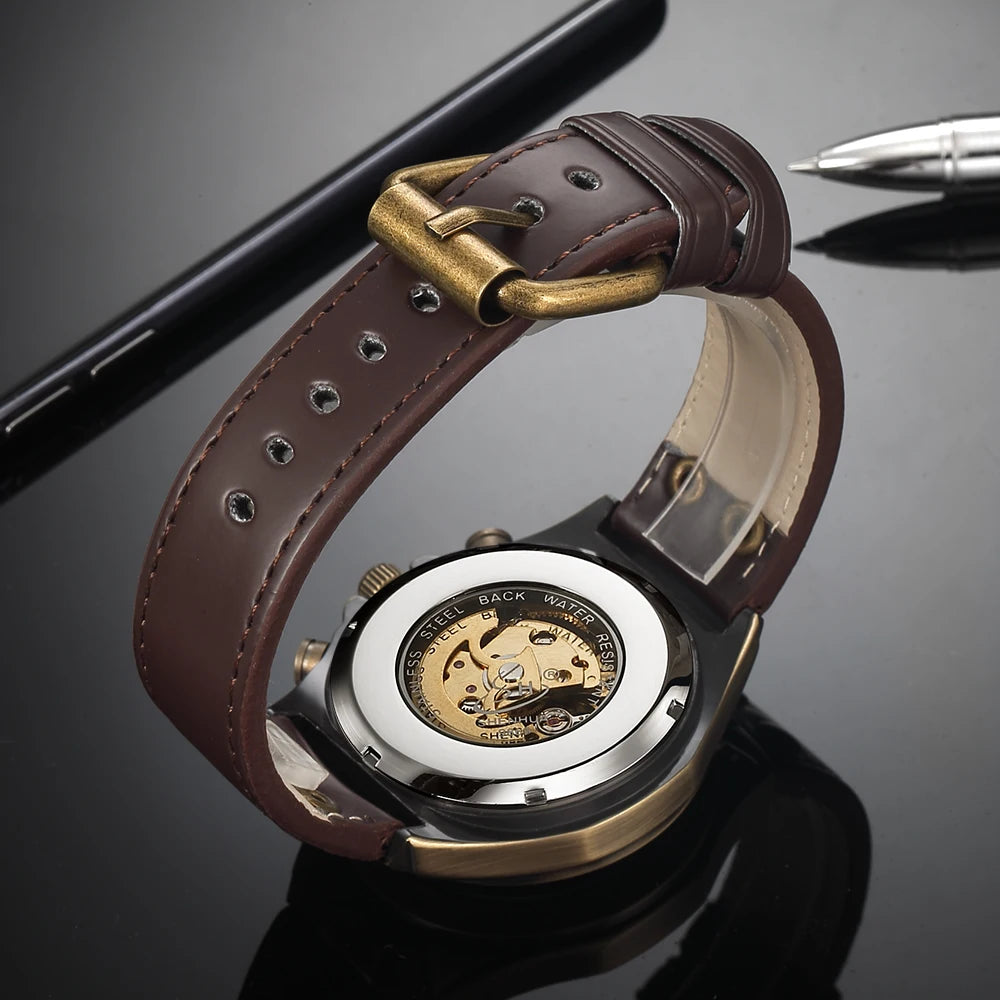 Wrist Watch For Men Waterproof Automatic Mechanical Watch Men's watch Retro montre homme with Genuine Leather relogio masculino Good Vibrations
