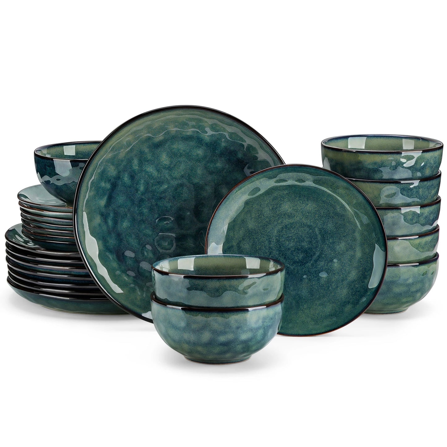 vancasso 12/24 Pcs Green Ceramic Plates Set Kiln Change Stoneware Dinner Set with 4PCS Dinner Plate/Dessert/Cereal Bowl for 4/8 Good Vibrations