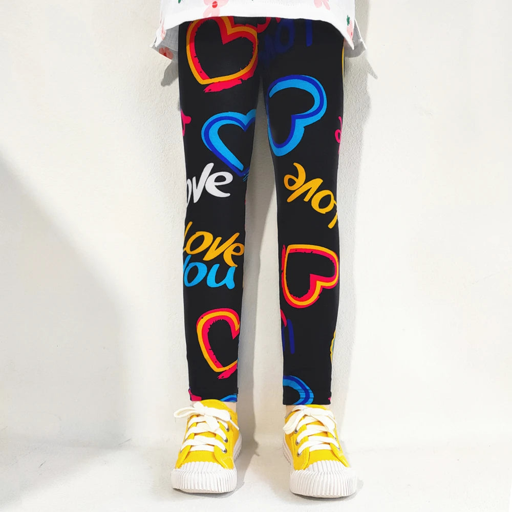 Girls' Leggings Fashion Cartoon Tight Pants Spring and Autumn Baby Girls Slim Fit Flower Leggings Summer Children's Pants Good Vibrations