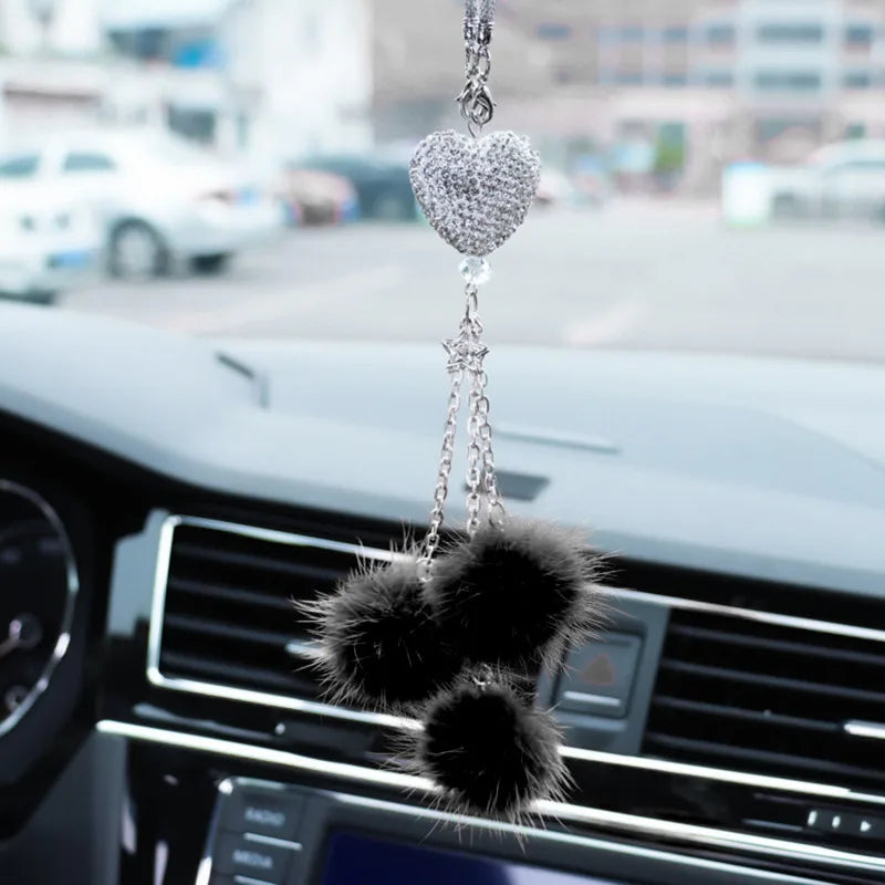 Fashion Diamond Car Accessorie Bling Hairball Pendant Auto Rearview Mirror Pendant Birthday Gift Auto Decoraction Ornaments Good Vibrations