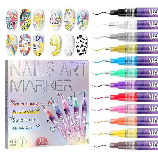 12 Colors Nail Art Pens Set Waterproof 0.5MM Nail Polish Pens Quick-Drying Nail Art Acrylic Paint Nail Pen Tools Salon Nail DIY Good Vibrations