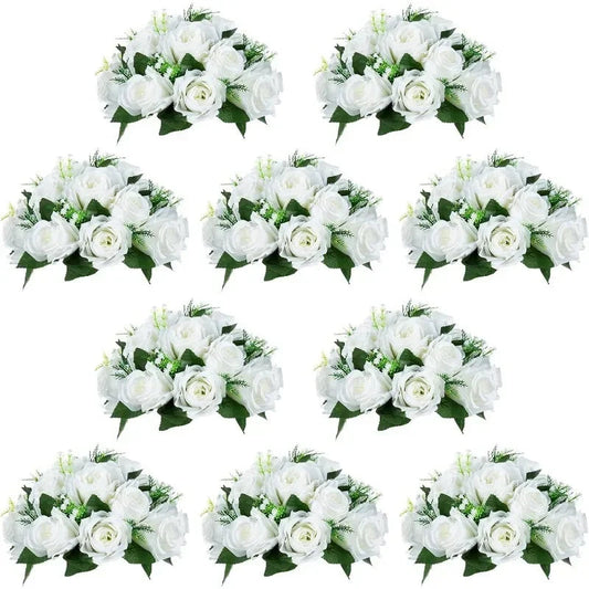 15 Heads Plastic Roses with Base High quality.10 Pieces White Fake Flower Ball Arrangement Bouquet Good Vibrations