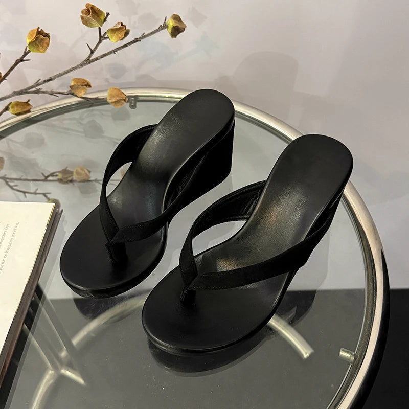 Wedges Women Slippers High Heels Clip Toe Fashion Shoes Designer Woman's Sandals Summer 2025 Flip Flops New Sandalias De Mujer Good Vibrations