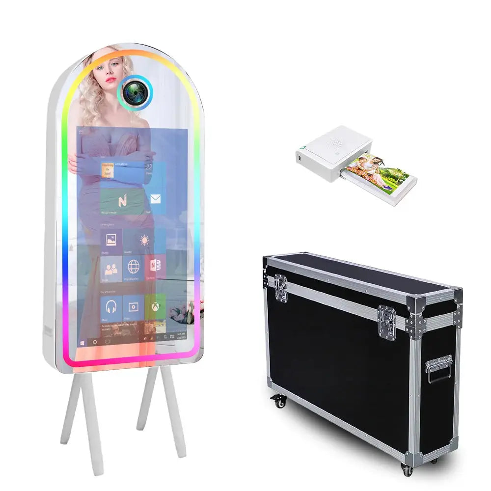 Selfie 45 Inch Photobooth with 32 Inch Mirror Touch Screen Photo Booth Magic Mirror Booth Machine for Weddings Parties Events Good Vibrations