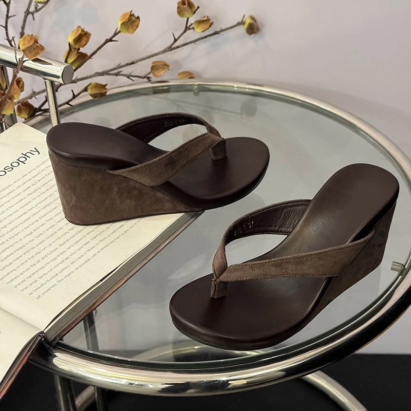Wedges Women Slippers High Heels Clip Toe Fashion Shoes Designer Woman's Sandals Summer 2025 Flip Flops New Sandalias De Mujer Good Vibrations