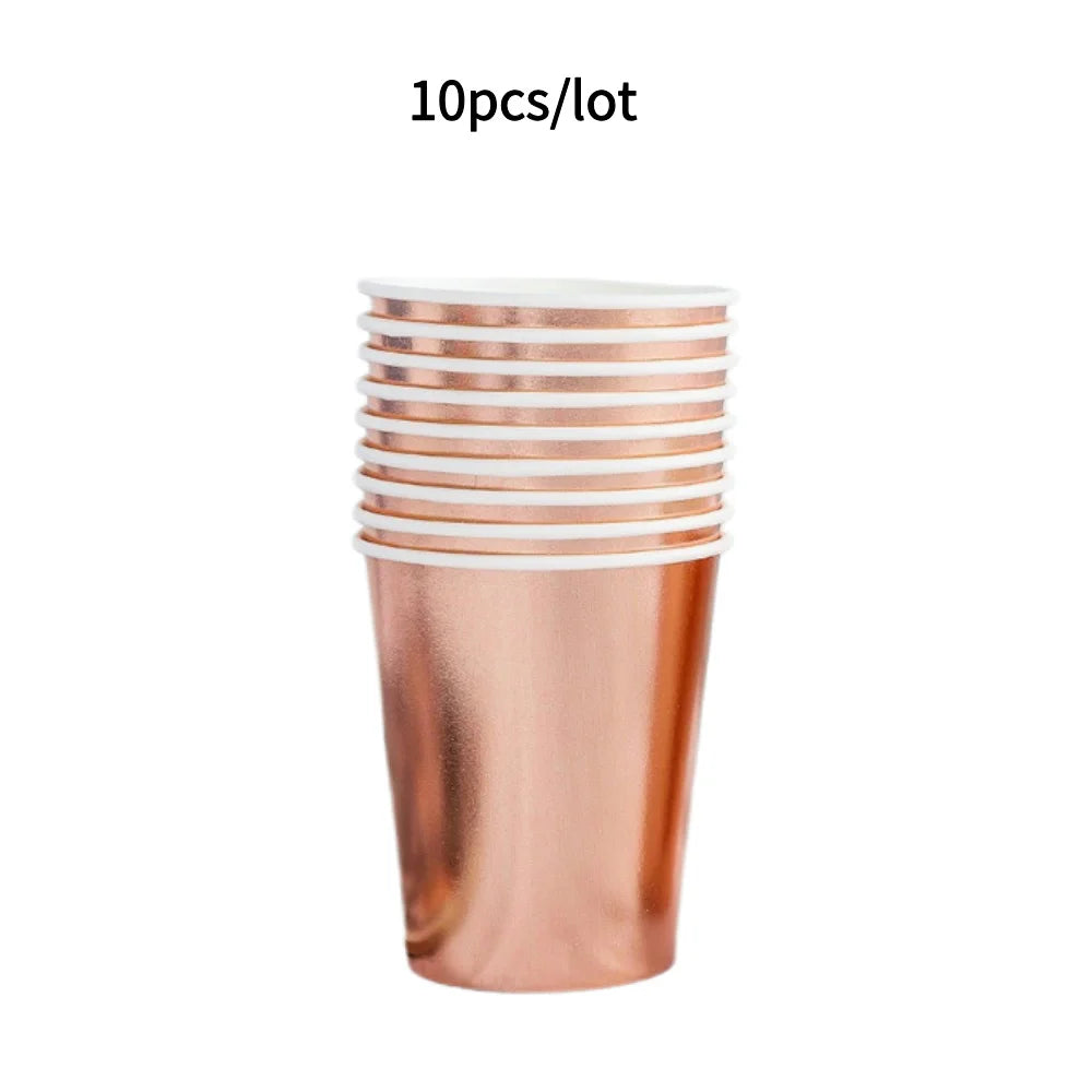 10PCS Colored Paper Cups Gold Dot Pink Blue Disposable Cup Wedding Birthday Party Disposable Tableware Disposable Paper Cup Set Good Vibrations