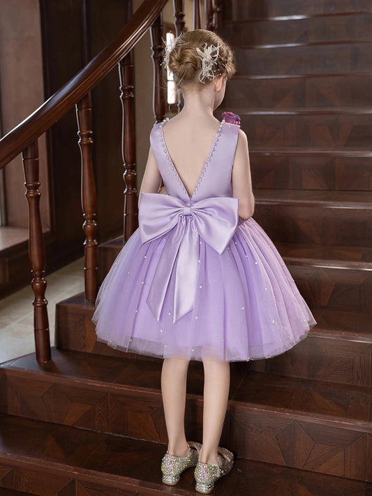 Elegant Girl Party Dress White Short Dress with Big Bow Design Shaggy Gauze Material for Girl Wedding Dress Good Vibrations