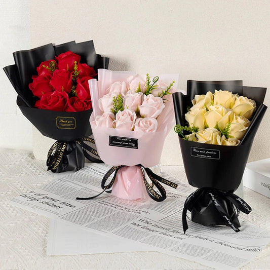 Wedding Decorations 9 Heads Soap Flowers Rose Bouquet Wedding Birthday Party Valentine's Day DIY Gift Home Decoration Good Vibrations