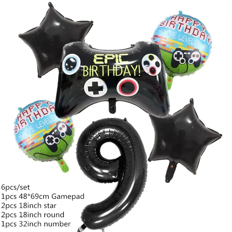 Video Game Party Supplies Set Birthday Decorations Happy Birthday Gaming Backdrop Game On Table Covers Gamer Banner Balloons Good Vibrations
