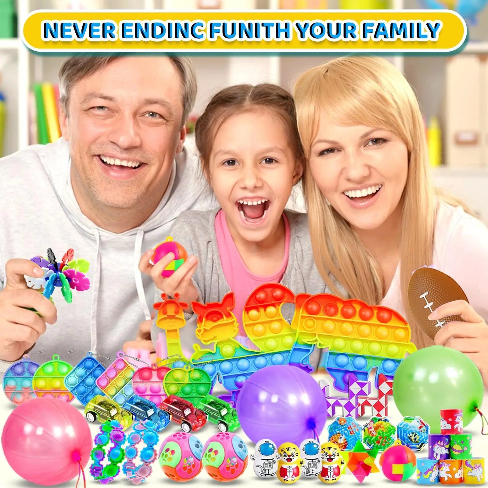 117/124/135pc Kids Birthday Pinata Toys Snap Bracelets Push Bubble Fidget Toys Carnival Prize Pinata Filler Bulk Toys Kids Gifts Good Vibrations