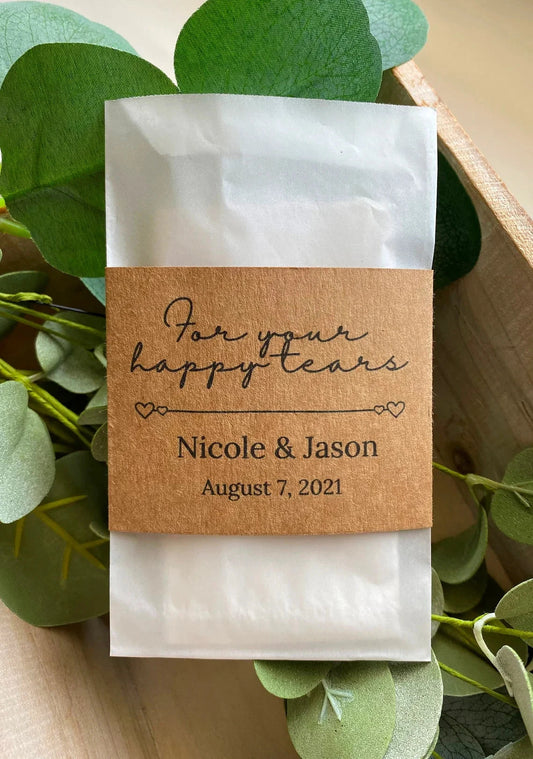Wedding Party Favors for Guests, For Your Happy Tears Wedding Tissues, Tears of Joy Tissue Packets, Wedding Handkerchief Good Vibrations