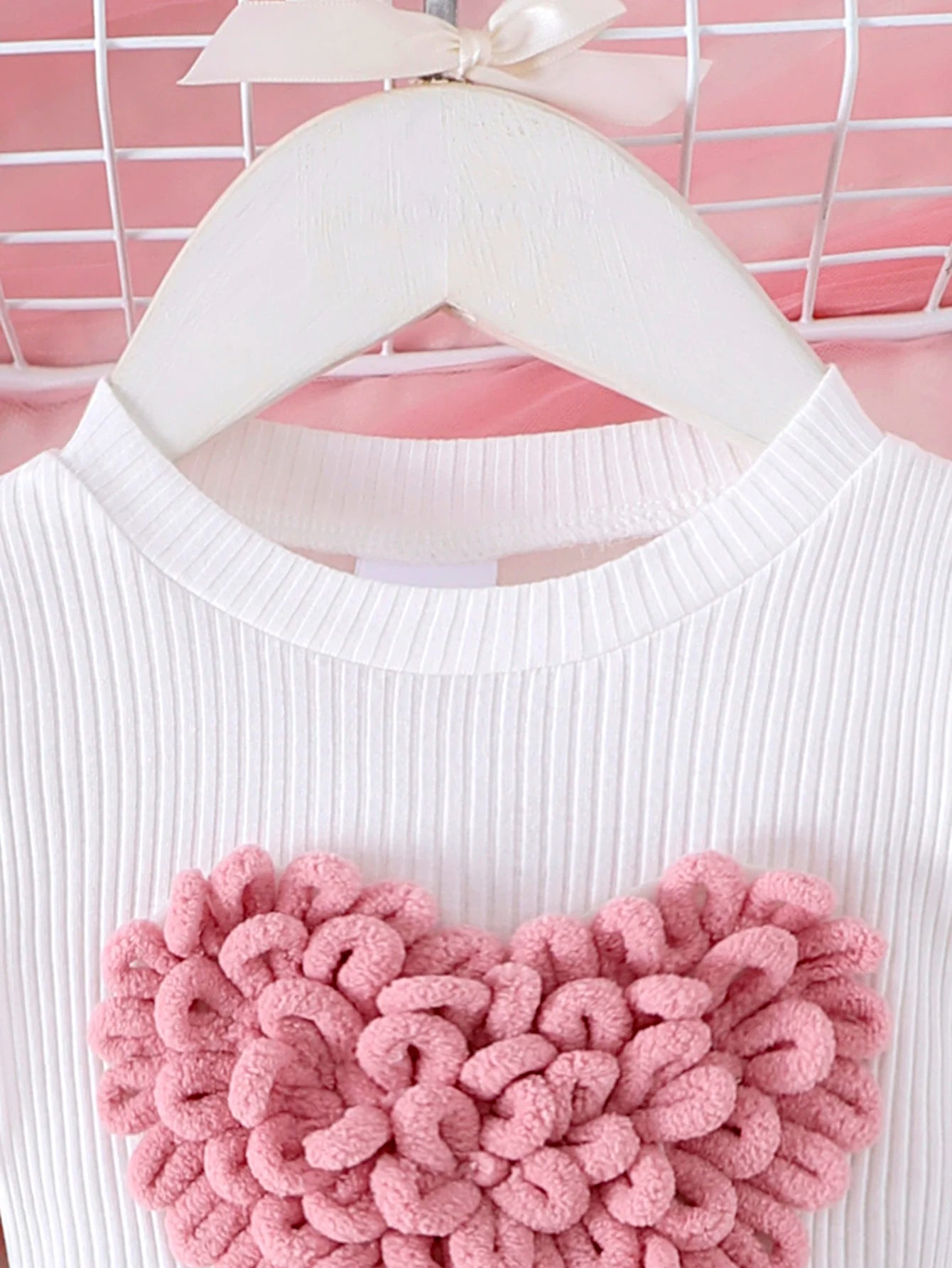 2PCS Winter New Style For 0-3 Year Old Girls, Comfortable Sweet And Cute Bubble Sleeves, Love Chapter Top + Pink Short Skirt Set Good Vibrations