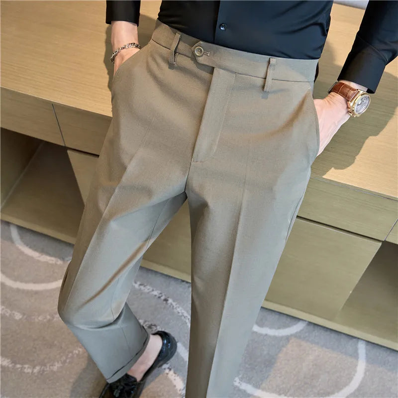 Men Suit Pants 2025 Elastic Slim Fit Formal Dress Pants Solid Casual White Trousers Pantalon Homme Wedding Party Men Clothing Good Vibrations