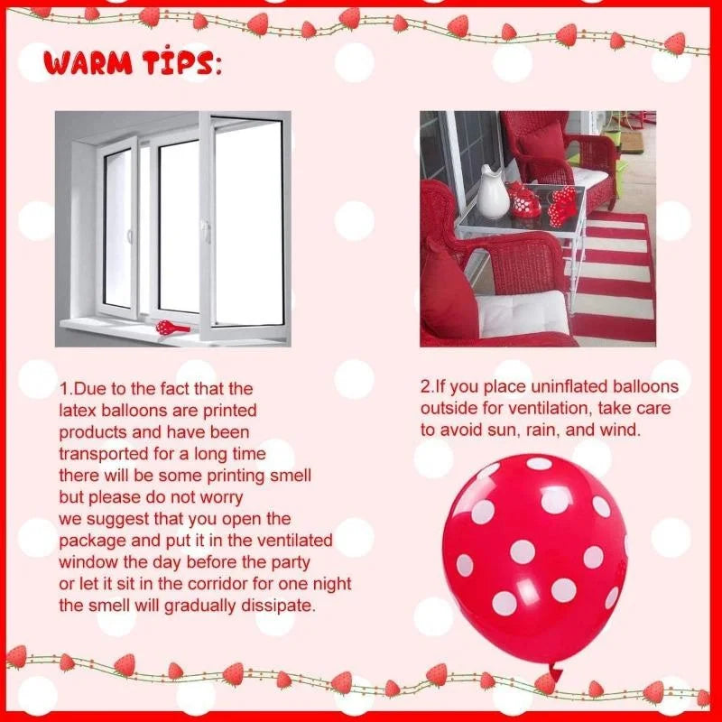 Strawberry Party Decorations for Girls 1st 2nd Birthday Strawberry Balloon Garland Arch Kit Red and White Polka Dot Balloons Good Vibrations