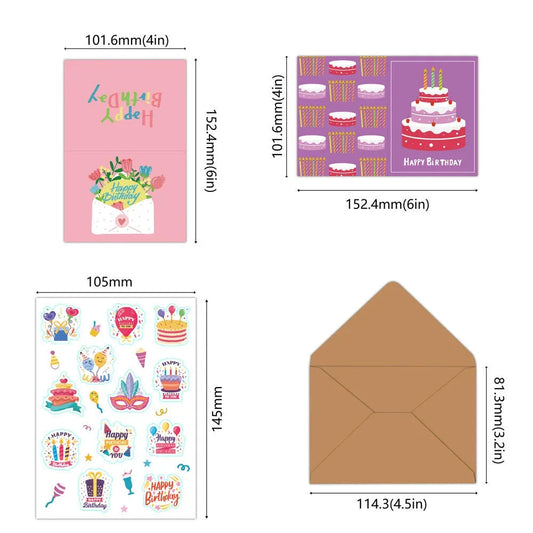 20-Pack Birthday Greeting Cards Set with Envelopes and Stickers,Cartoon Pattern, Multi-Design Paper Cards for Any Recipient Good Vibrations