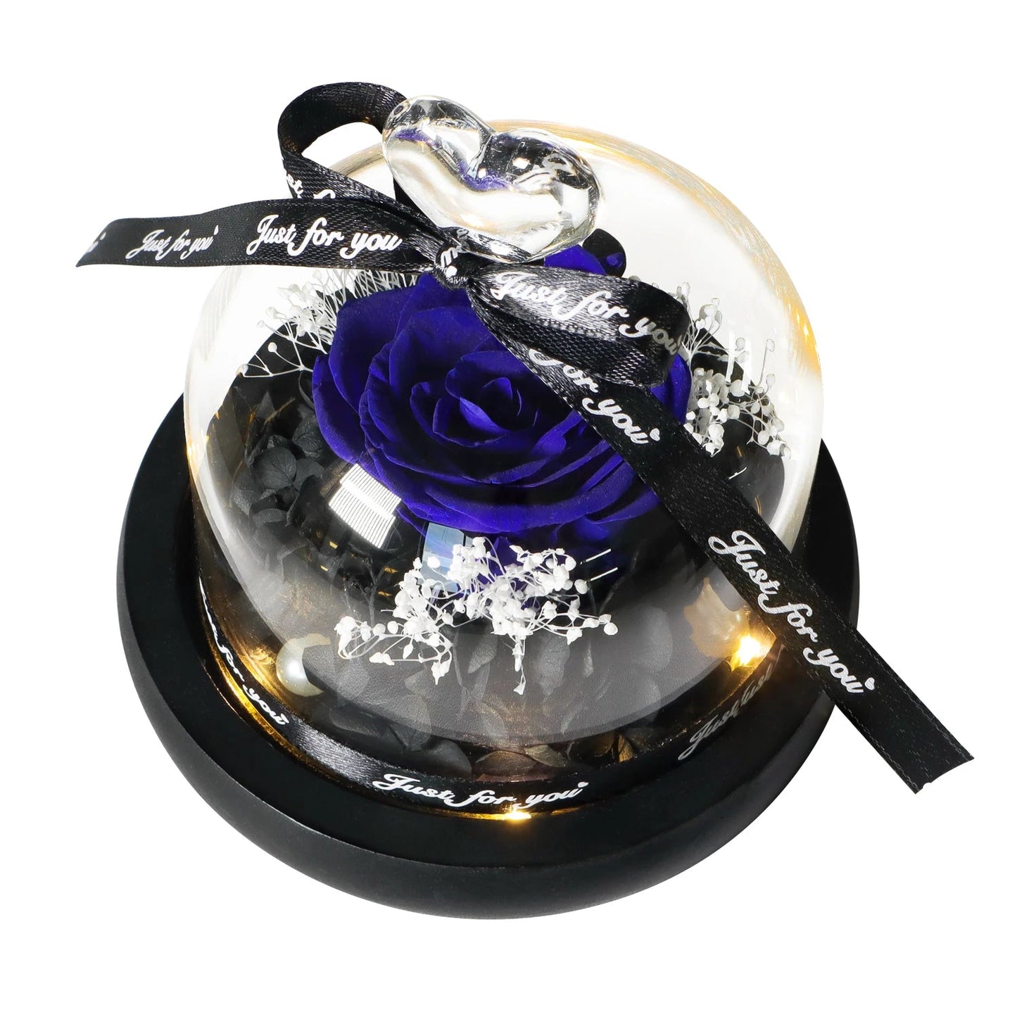 Gifts for Girls Eternal Flowers In Heart Glass Dome with Led Light Forever Preserved Rose Wedding Gift for Mom Women Girlfriend Good Vibrations