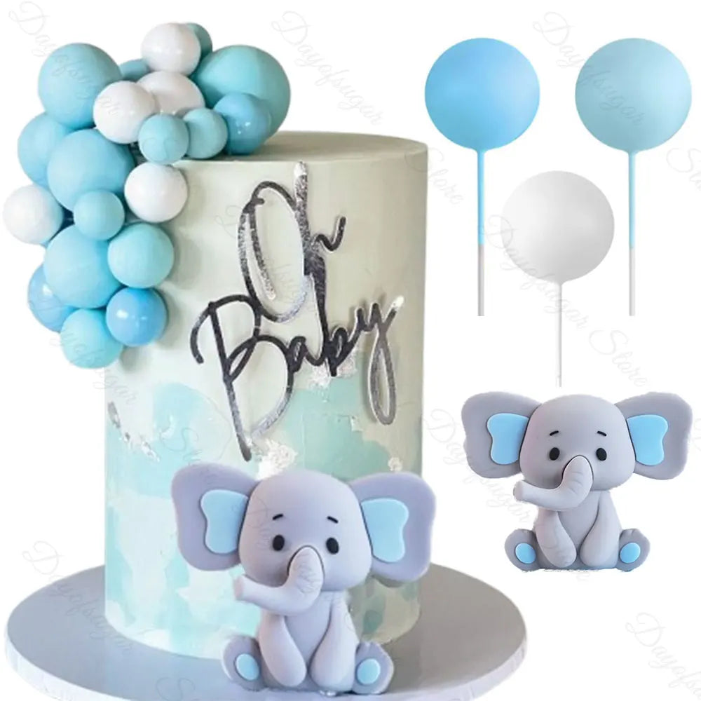 1 Set Elephant Cake Toppers White Blue Cake Balls Baby Blue Elephant Cake Topper for Happy Birthday Baby Shower Cake Decor Favor Good Vibrations
