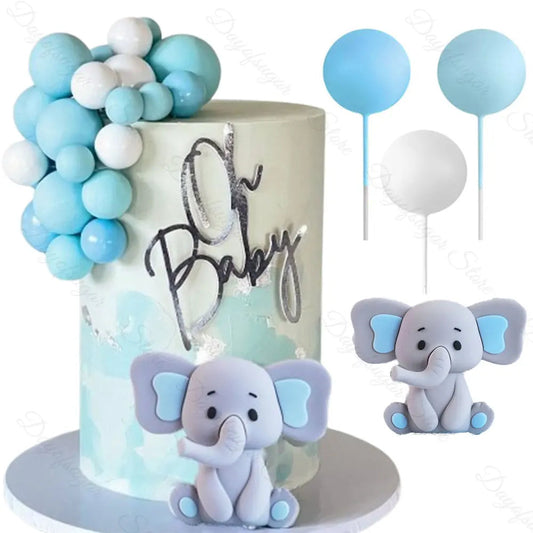 1 Set Elephant Cake Toppers White Blue Cake Balls Baby Blue Elephant Cake Topper for Happy Birthday Baby Shower Cake Decor Favor Good Vibrations