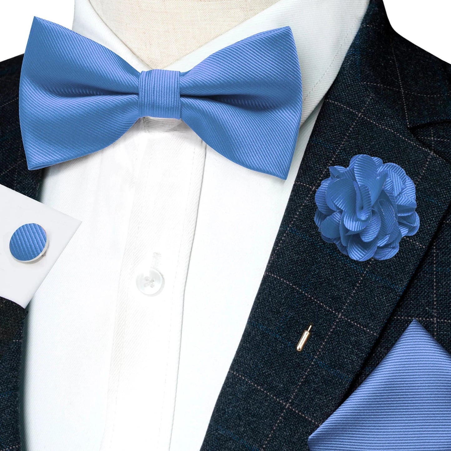 Wedding Bow Tie for Men Solid Pink Pre-tied Bowtie Pocket Square Cufflinks Corsage Set Party Business Silk Butterfly Knot Gift Good Vibrations