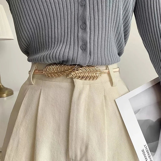 Women Elastic Leaf Waist Belt Waistband For Dress Skirts Jeans Pant Body Chain Belt Good Vibrations