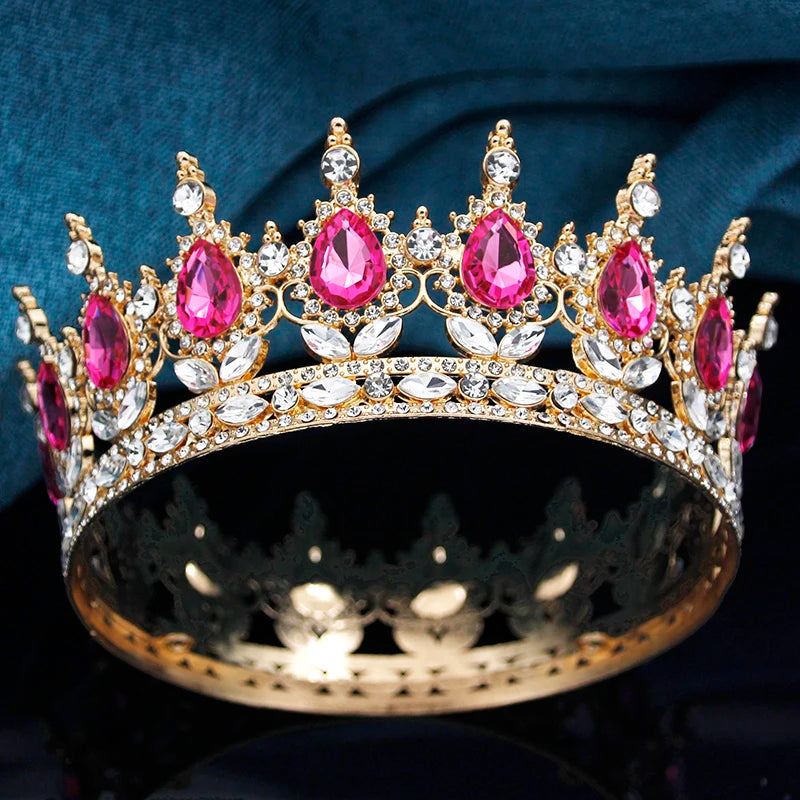 Queen King Wedding Crown Round Tiaras and Crowns Bride Diadem Birthday Party Cake Topper Jewelry Hair Accessory Good Vibrations