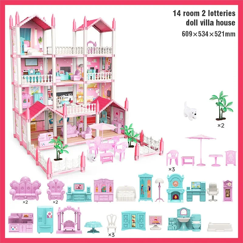 DIY Assemble Villa Model Toy House Cartoon Dools Role-Playing Set Fun Puzzle Doll House Household House Playing Toys Good Vibrations