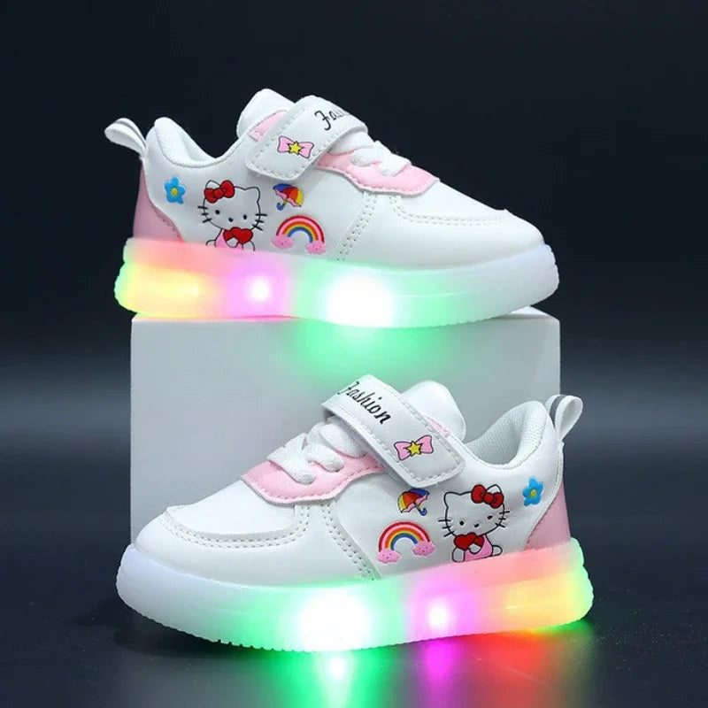 Spring Autumn Baby Girls Hello Kitty Led Light Shoes Children's Sneakers Toddler Anti-slip Walking Shoes Girls Outdoor Shoes Good Vibrations
