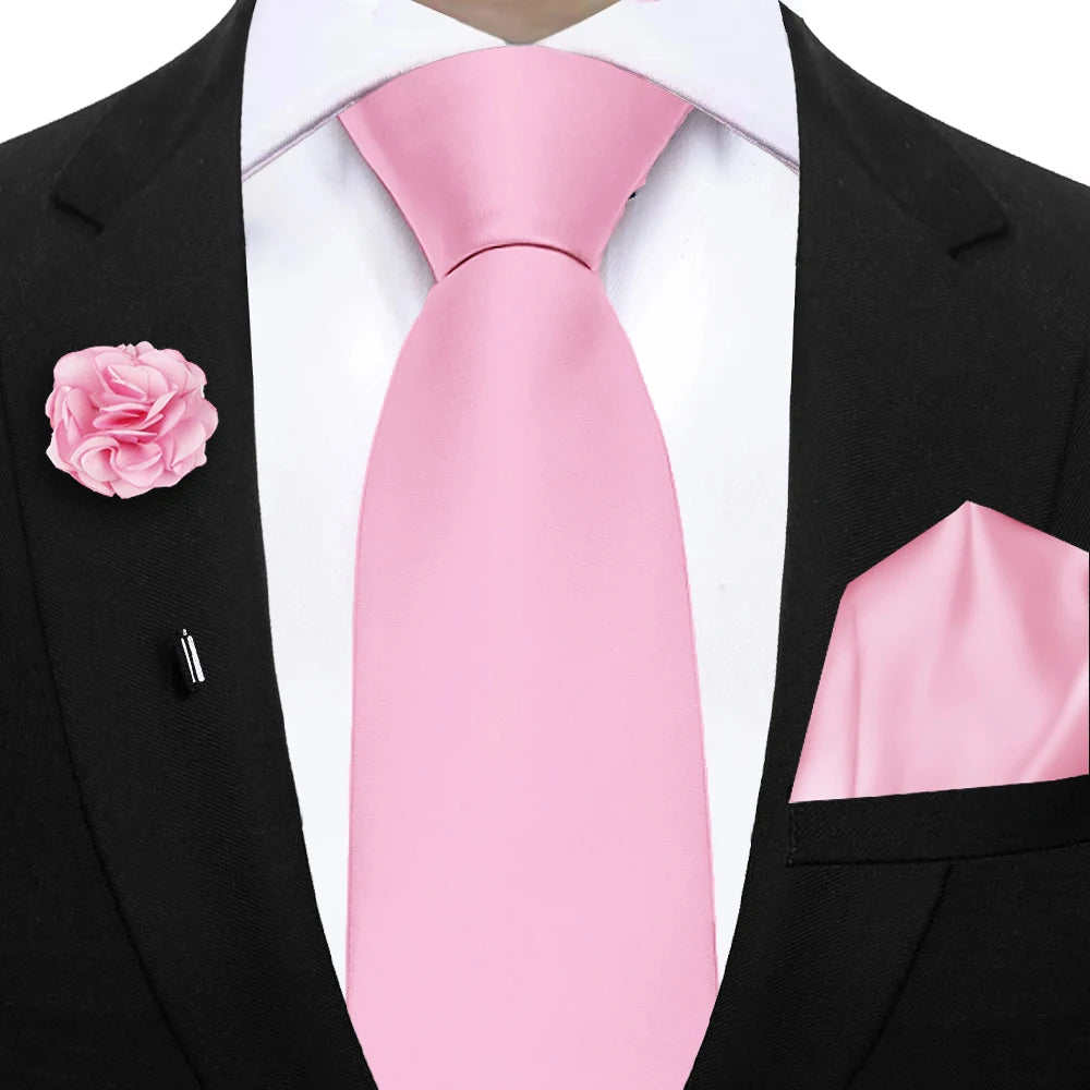Mens Ties Set Sage Green Pink Grey Brown NeckTie Pocket Square Brooch Wedding Tie Suit Accessories Fit Group Holiday Party