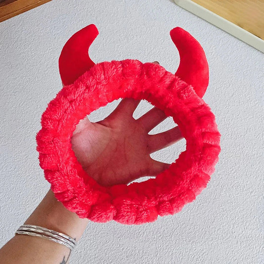 Demon Design Headband And Wristbands Set, Flannel Coral Hair Band Wristbands, Makeup Spa Face Wash Hair Accessories Good Vibrations