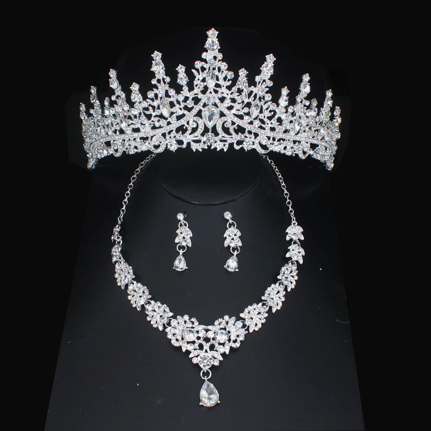 Luxury Crystal Wedding Bridal Jewelry Sets Women/Girl Gold Color Tiara/Crown Earrings Choker Necklace Bride Jewelry Set Good Vibrations Adult Super Store