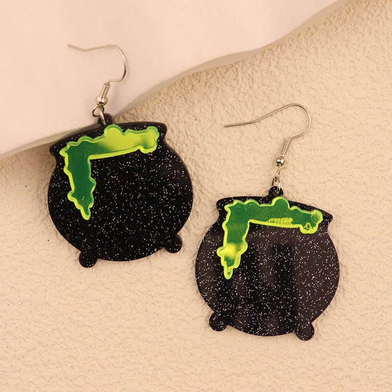 Halloween Dangle Earring With Cartoon Ghost Skeleton Coffin Clown Design Adorable Halloween Women Gift Good Vibrations
