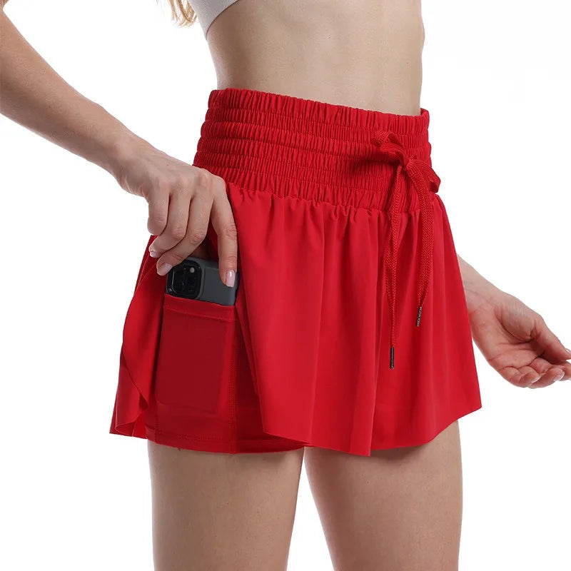 High Waist Butterfly Shorts Women Spandex Flowy Gym Yoga Athletic Workout Running Shorts Tennis Skirt Comfy Golf Skort Wear Good Vibrations