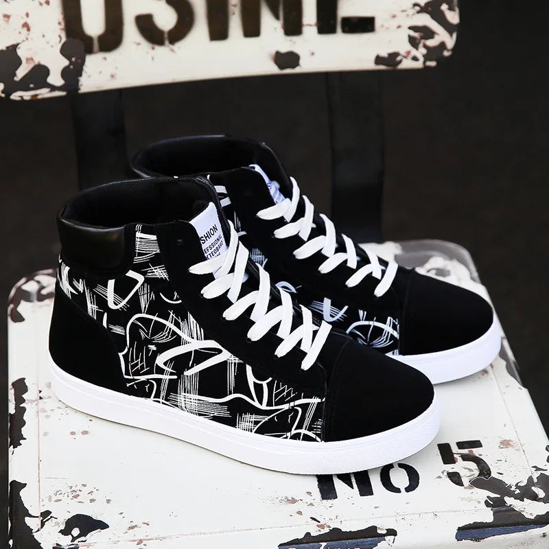 High Top Causal Shoes for Men Fashion Platform Sneakers All-match Men Boots Outdoor Breathable Men Sports Shoes Tenis Masculino Good Vibrations