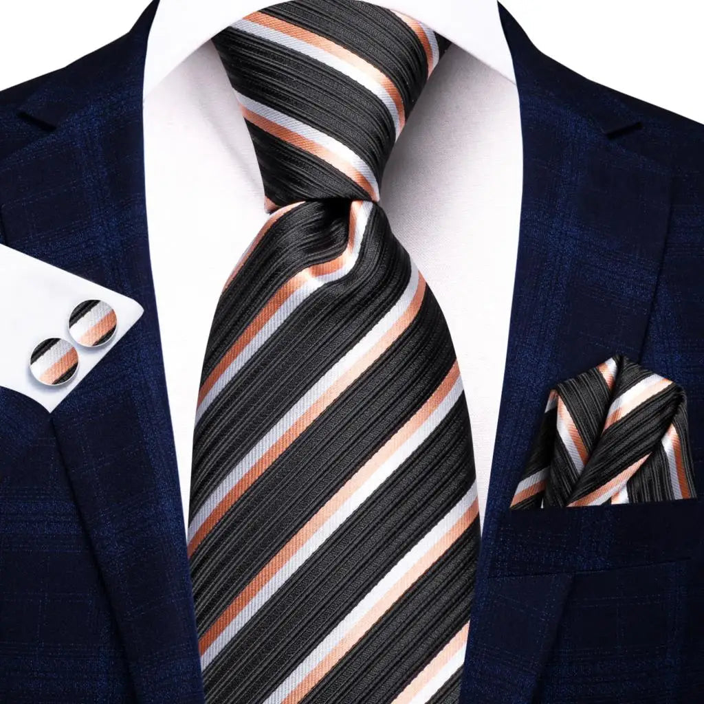 Black Red Striped Silk Wedding Tie For Men Handky Cufflink Gift Men Necktie Fashion Business Party Dropshiping Hi-Tie Designer Good Vibrations