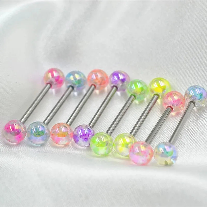 6PCS Stainless Steel Glorious Tongue Ring Bulk 14G Nipple Piercing Bar Lot Glitter Tongue Piercing Set Barbell Piercing Jewelry Good Vibrations Adult Super Store