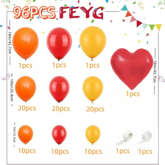 96 Pieces Set of Wedding Theme Balloon Garland Arch Set Red, Yellow and Orange Latex Party Balloon Birthday Party Romantic Wedding Decoration Good Vibrations