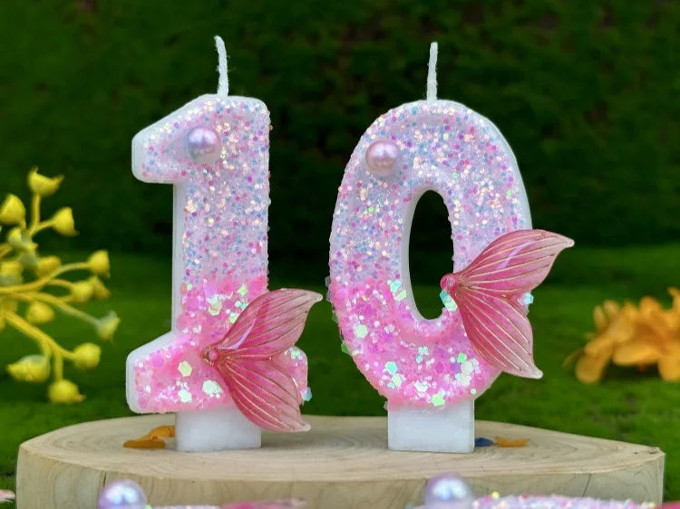 Digital Birthday Candles Party Decoration Birthday Pink Candles Sparkling Pink Beauty Fish Tail Wedding Boys Girls Gifts Number Good Vibrations