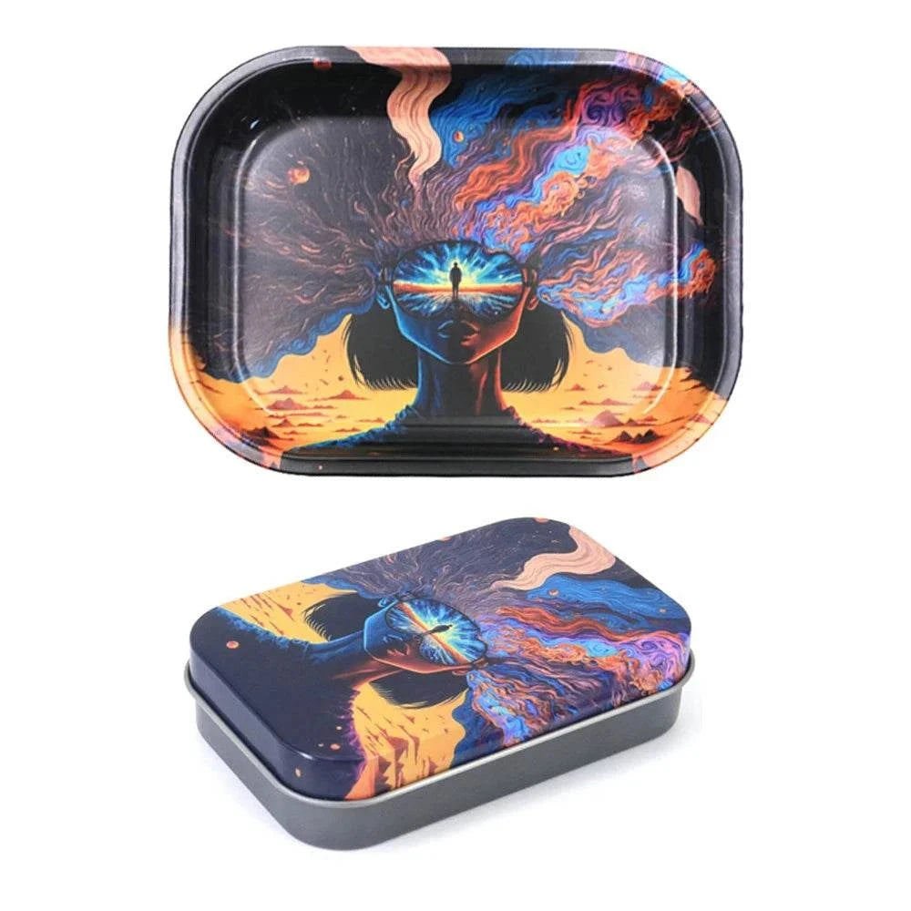 18*14cm Metal Rolling Storage Tray with  TinPlate Storage Box Tobacco Cigarettes Cases Holder Smoking Accessories Good Vibrations Adult Super Store