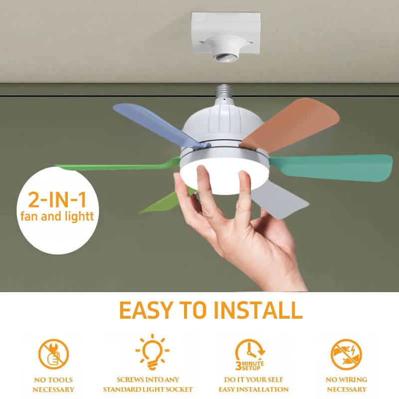 40W Socket Fan Light bombilla con ventilador de techo Smart Remote Control Ceiling Led Bulb E27 Lamp For Bedroom Living Room Good Vibrations