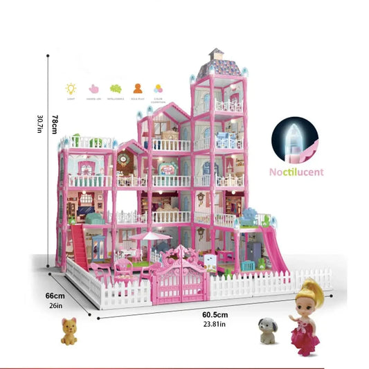 DIY Doll House With light Furniture and Dolls Dream Doll House for Little Girls Kids Pretend Toy Good Vibrations
