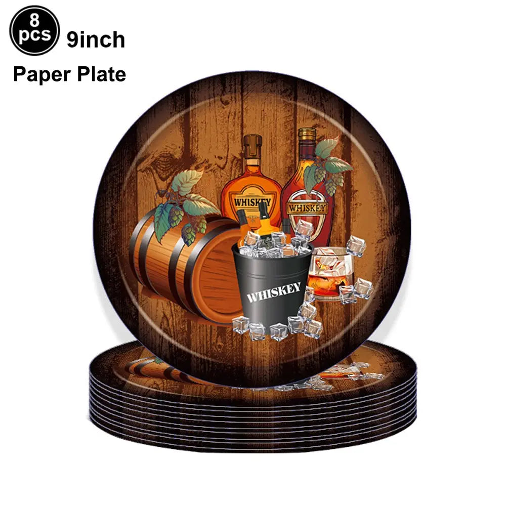 Whiskey Beers Birthday Party Decorations Disposable Tableware Tablecloths Whiskey Bottles Balloon Men Birthday Party Supplies Good Vibrations