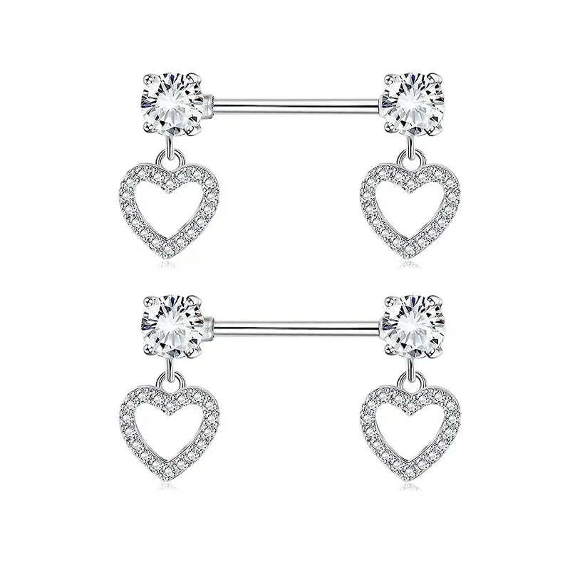Pink Devil Nipple Piercing Jewelry Set Heart Crystal Nipple Rings Bulk Shiny Butterfly Nipple Barbell Dangle Lot Piercing Pezon